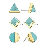 Turquoise Stud Earrings for Women 18K Gold Plated Hypoallergenic Small Studs Geometric Nickel Free E