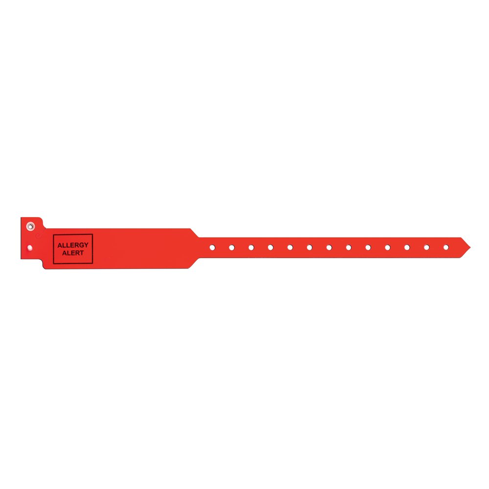 PDC Healthcare 5052-16-PDJ Sentry Polyester Adult Alert Wristband, Allergy Alert Pre-Printed, Permanent Snap Closure, Red, Pack of 250