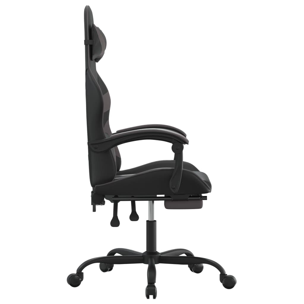 Gaming-Stuhl mit Fußstütze Schwarz Grau Kunstleder Ergonomisch Drehbar Höhe verstellbar mit Wippfunktion für Homeoffice Jugend PC Esport Komfortabel