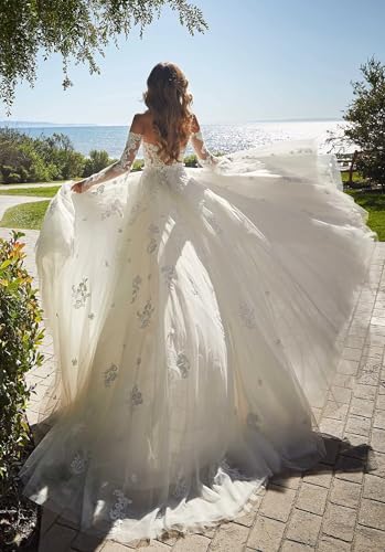 Yuxin Short Wedding Dresses for Bride 2025 Beach Mermaid Lace Tulle Long Sleeve Bridal Gowns 0884
