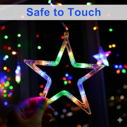 Image of Star Curtain LED Lights for Diwali Decoration | for Bedroom, Window, Balcony & Wall Decoration | 8 Mode Decorative String Lights for Home, Wedding & Party (Multicolor)