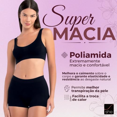 Kit 04 Calcinhas Boyshort Sem Costura Microfibra Feminina Adulto She | 2 Preto - 1 Branco - 1 Rosa Q