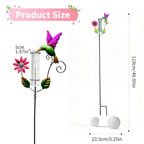 eupdd Regenmesser Garten: Niederschlagsmesser, 23.5x5x119cm, Farbiger, Metallrahmen, Frostsicher, Mit Erdspieß, Für Rasen, Blumenbeete, Terrasse, Balkon, Geschenk Für Gartenliebhaber