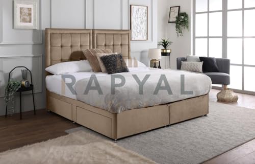 Fireplaces 4 Life Zip & Link Divan Beds + Mattresses + 24” Rio 9 Box Headboards (Beige, 6ft x 6ft3, No Drawers)