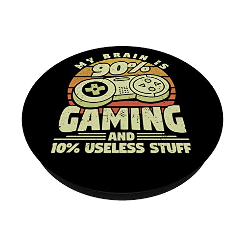 My Brain is 90% Gaming 10% Useless stuff Fun Gamer Teen Boy PopSockets Swappable PopGrip, Black - Image 2
