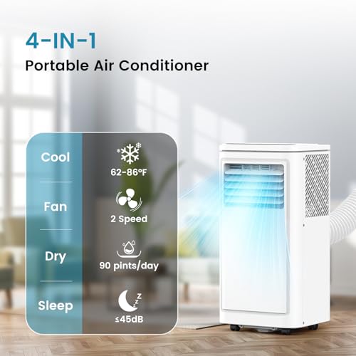 COWSAR 8000 BTU Portable Air Conditioners, Portable AC Cool up to 450 Sq.Ft, 4 Modes Room Air Conditioner with Remote/LED Display/24Hrs Timer/360° Wheels/Installation Kits, Ideal for Home/Office - Image 3