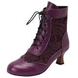CUTEHEELS Bottines polyvalentes en polyuréthane avec bout rond et talons bas pour femme, lilas, 42 EU