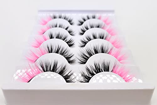 Misslady 16Mm 5 Pairs Pack 3D Faux Mink Eyelashes With Pink Ends Colored Lashes (Fm-202, 8-16Mm, Black With Pink Ends, 5 Pairs) #TOP2