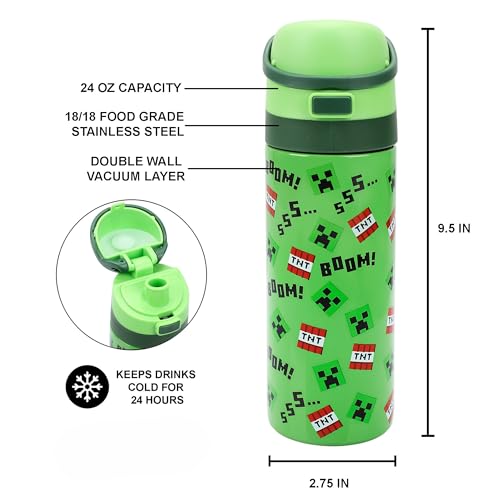 Image of Minecraft Boom Green 24 Oz Stainless Steel Water Bottle