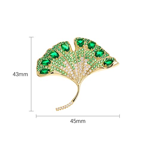 Broche feuille de ginkgo vert bijou émaillé haute finition