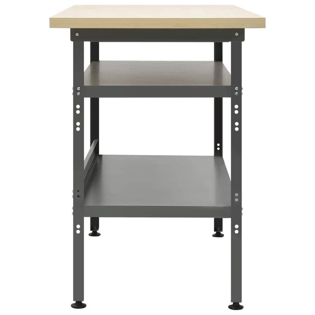 Etabli - Tavolo da lavoro, postazione di lavoro, deposito attrezzi, banco attrezzi con 2 ripiani Garage Laboratorio 120 cm, acciaio grigio 02_0003676