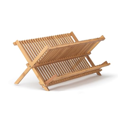 HIC Kitchen Bamboo Folding Dish Drying Rack 20.5 x 13-Inches