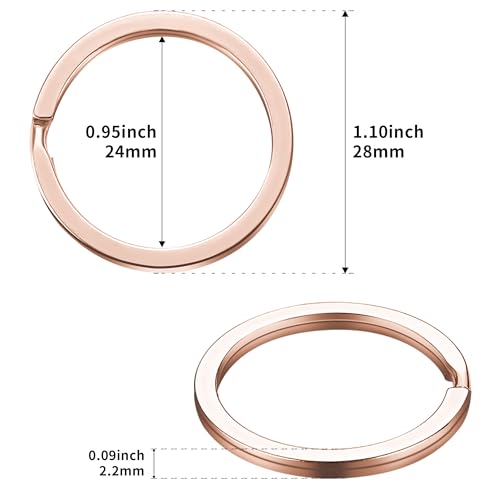 Image of Gkeygo Key Rings, 12 pcs Stainless Steel Key Ring for Keychains, 1.1inch Flat Split Keychain Ring for Car Keys Dog Ring Tag Lanyards Home School Office DIY, Rose Gold