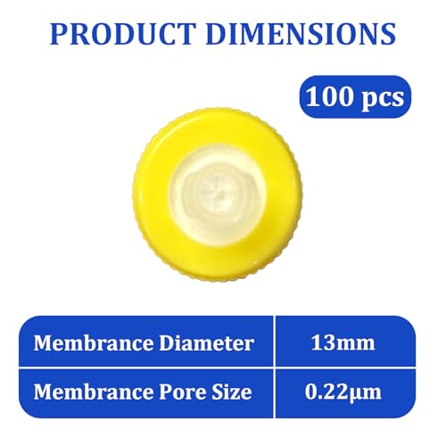 Image of 100 Count Syringe Filter, PES 13mm Diameter 0.22um Pore Size (Yellow) | PES Hydrofilic Membrane 13mm Diameter 0.22um Pore Size, Syringe Lab Filters, Non Sterile Filtration (Yellow)