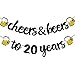 Cheers & Beers to 20 Years Black Glitter Banner for 20th Birthday Wedding Aniversary Party Supplies Decorations - PRESTRUNG