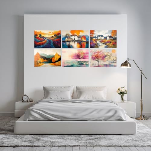 Image of SiddArtify Abstract Landscape Wall Art Poster Print Set - Colorful Countryside Decor for Living Room Bedroom Office - 12x18 inch Board Pack of 6