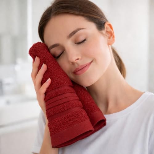 Image of Cotton Face Towel Pack of 4, 100% Cotton Towels, Soft Absorbent Small Gym Towel for Face, 400 GSM Quick Dry Bathroom & Travel Towels Men & Women, 30 x 30 cm, Teal & Maroon