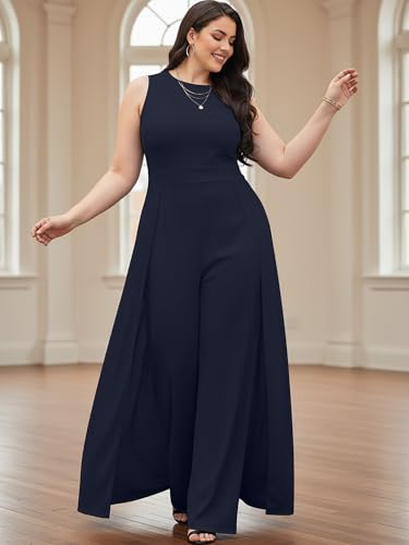 Image of KOH KOH Womens Sleeveless Flattering Dressy Long Pant Cape Elegant Jumpsuit