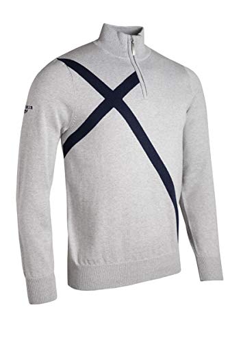 Glenmuir Men's MKC7415ZN Zip Neck Saltire Cross Cotton Golf Sweater Light Grey Marl XXL