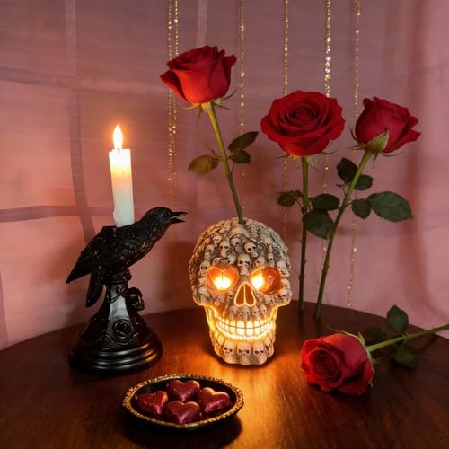 Gothic Raven Skull Candle Holder Statue