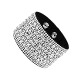 Caiyao Boho Bangle Leather Bracelet for Women Rhinestone Bangle Bracelet for Teen Wide Edge Bracelet Leather Wrap Cuff Bracelet-white