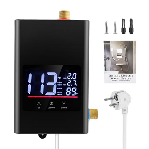 Eirolace Mini Calentador de Agua Eléctrico Instantáneo 6000W 220V, Calentador de Agua Instantáneo con Indicador de Temperatura y Mando a Distancia, Calentador de Agua IPX4 para Cocina, Ducha, Baño