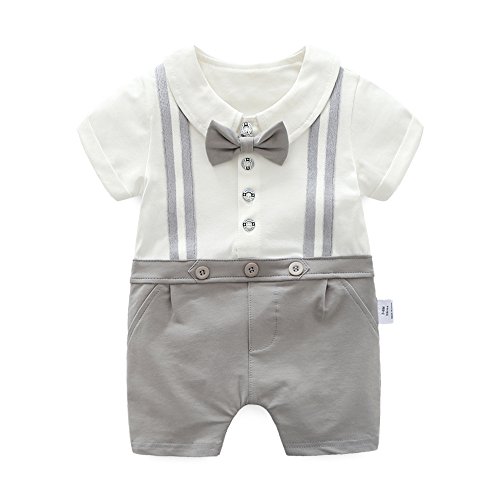 Image of Ding-dong Baby Boy Summer Cotton Gentleman Bowtie Romper