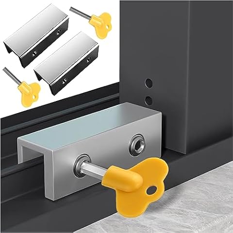 2 Pack Sliding Window Locks with Key for Security, Adjustable Glass Windows Stopper for Window Track, Child Proof Window Stop for Patio Bedroom Home and Office Cover