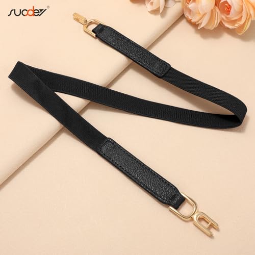 SUOSDEY Women Thin Elastic Belt Fashion Skinny Stretch Ladies Waist Belt for Dresses Jeans Pants 0.7" Width2