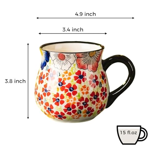 Taza de cerámica floral de 15 oz estilo panzuda miniatura 2
