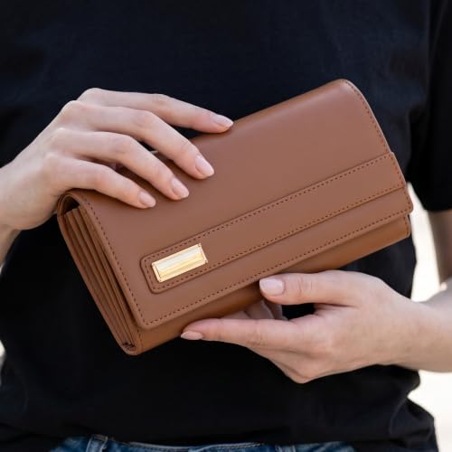 Image of ALSU Women's Hand Wallet Purse Clutch | Phone Pocket | Coin Compartment | Credit Card Slots| Zipper Pocket| Office use| Casual use| Faux Leather (Tan)