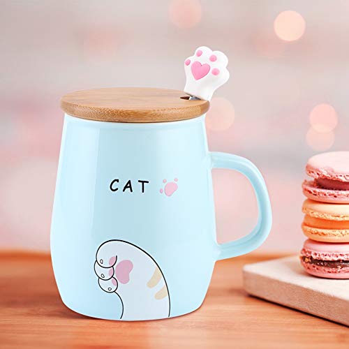 Copo de cerâmica, caneca de 420ml com tampa de madeira, copo de leite bonito copo de leite bonito co