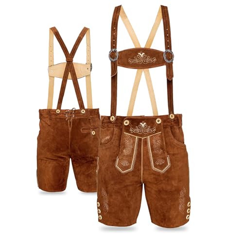 STEIGENHÖFER Lederhosen Men – Authentic German Bavarian Shorts with Suspenders – Real Leather Oktoberfest...