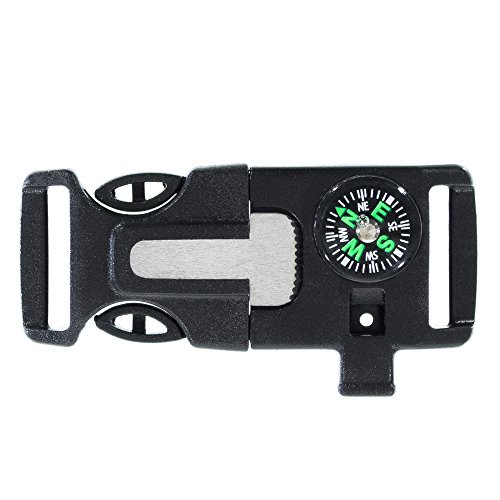 3/4 Inch Survival Buckle, 5 Pack - Emergency Whistle, Flint Scraper, Compass, and Fire Starter