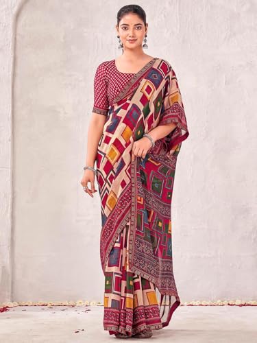 Image of SIRIL Women's Georgette Printed Saree with Unstitched Blouse Piece