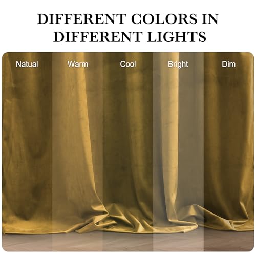 Image of RYB HOME Rich Gold Brown Velvet Curtains 84 inches, Thermal Insulated, Light Blocking, Elegant Rod Pocket Velvet Drapes for Living Room, 52 inch W x L90 L, 2 Panels Set