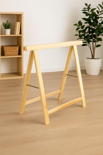 Miniatura 3 de Caballete Madera Pino Natural Altura 75cm Soporte Estable Para Tableros Mesa Caballete Carpintería Manualidades Taller Escritorio Plegable Ecológico Certificado Pefc Ideal Pintura Bricolaje Estudio