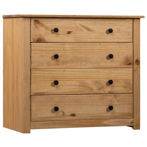 vidaXL Pin Armoire Latérale Buffet Commode Table de Chevet Table de Nuit Armoire de Rangement avec 4 Tiroirs Chambre à Coucher 80x40x73 cm