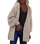 dowerme Women Open Front Cardigans Trendy Fall Long Sleeve Drop Shoulder Soft Knit Slouchy Sweate...