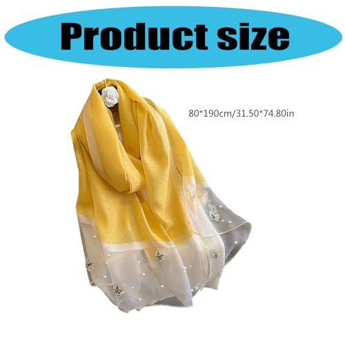 Embroidered Floral Silk Feeling Scarf Women Hijab Stole Shawl Wrap Lightweight Breathable Beaded Trim Gift Option Elegant Emb3