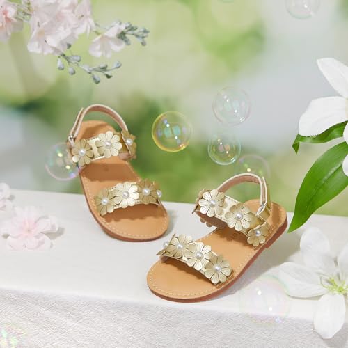 Image of Felix & Flora Toddler Girl Sandals - Flower Girl Dress Shoes Open Toe Little Kid Flats