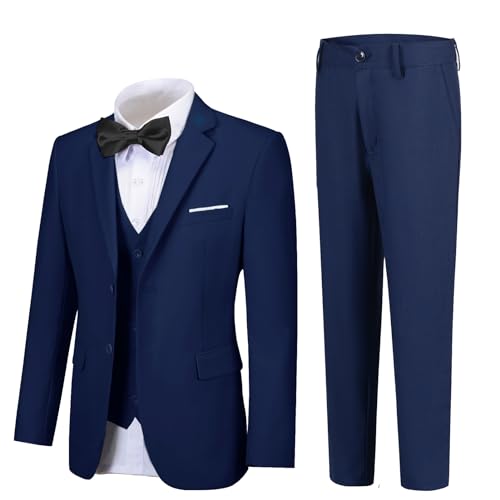 Image of Boy Suits 5 Pieces Formal Suit Set with Adjustable Waist Kids Dress Suit for Wedding Prom
