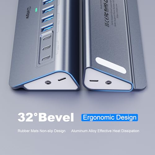 Image of Powered USB Hub 10Gbps, intpw YH9AC 12-Port USB Splitter with USB A /USB C 3.2, 7 USB 3.0, 2 PD 45W Charging Ports, 65W Power Adapter + 3.3FT Cable, Aluminum USB Extender Hub for Laptop /PC /iPhone 16 /15