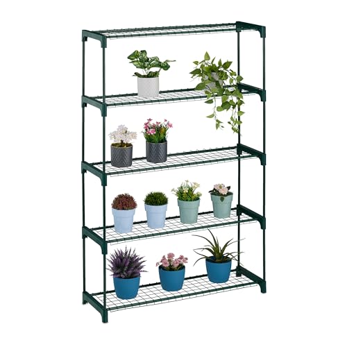 Spazioso: scaffale verde con 5 ripiani resistenti dal design a grate per vasi di fiori e piante