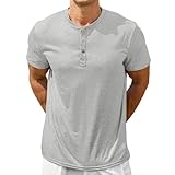 Rela Bota Men's Henley Shirts Short Sleeve Casual Basic T-Shirts Summer Classic Button Lightweight Soild Tees Grey