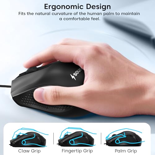 Image of Sounce Pixel Wired Mouse with 1200 DPI Optical Sensor, USB Plug & Play, 1.25M Cable, Smooth Control, 50 Lakh Click Life for Laptop, Desktop & PC (Black)