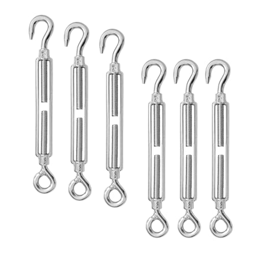 6 PCS 304 Stainless Steel Turnbuckle, (M4) Heavy Duty Cable Wire Tensioner, Hook and Eye Turnbuckle Tension Heavy Duty Turnbuckles for, Shade Sail, Clothesline