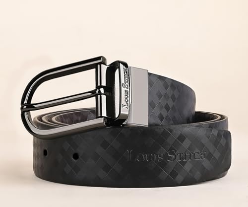 Image of LOUIS STITCH Men's Spanish Leather Reversible Belt 1.25 inch (35mm) Handcrafted Formal Waist Strap Officewear Men Gents Boys (Black /Brown) (BE-VB-CR)