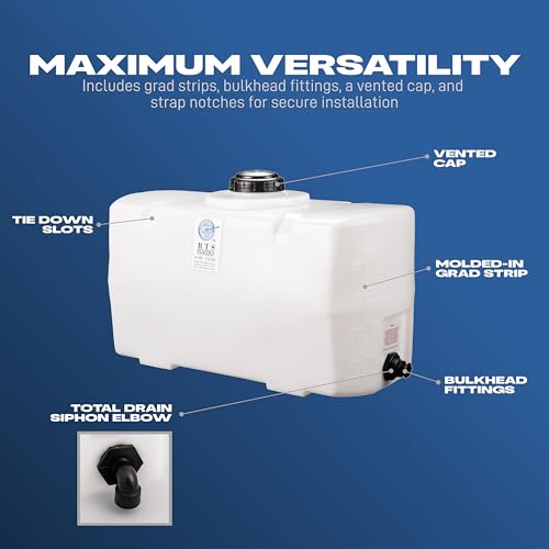 Image of RTS Plastics Rotomolded Polyethylene PCO-50 Gallon Tank for Water and Non-Flammable Liquids with Molded Grad Strip and Siphon Elbow