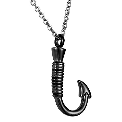 COCO Park Fishhook Stainless Steel Ash Pendant Memorial Urn Necklace Keepsake Cremation Jewelry Black